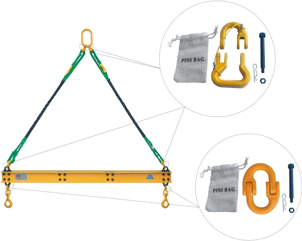 4400 LBS 2 Ton Aluminum 6' Lifting Spreader Beam Lifting Bar with Swivel Self Locking Hooks and 6 FT Round Sling Bridle Heavy Duty Light Weight