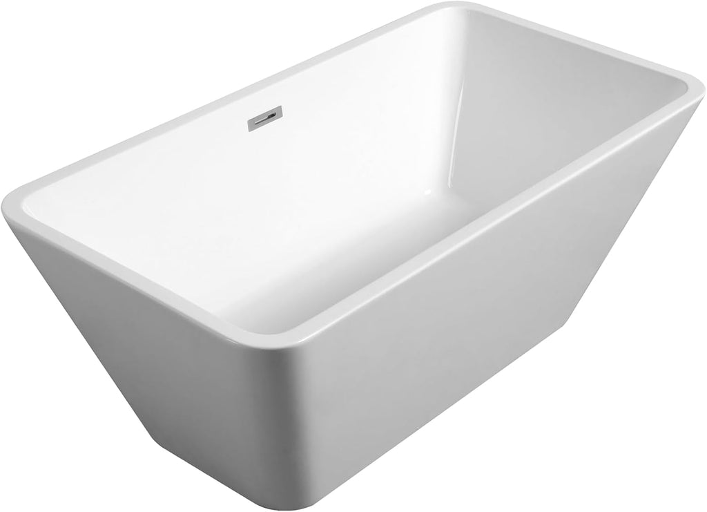 Acrylic Freestanding Bathtub Contemporary Soaking White Tub with Brushed Nickel Overflow and Drain, cUPC Certified - 59 * 29.52 23A01-60