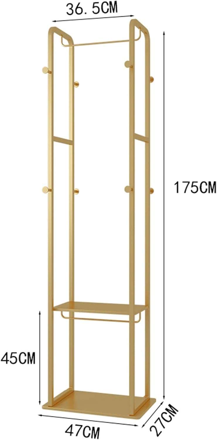 Coat Rack Stand Clothes Rack Stand, Metal Frame Garment Rack, Portable Shoe Hat Scarfs Storage Holder, Portable Hall Entryway Closet Bedroom Furnitur(Gold-47x27x175CM
