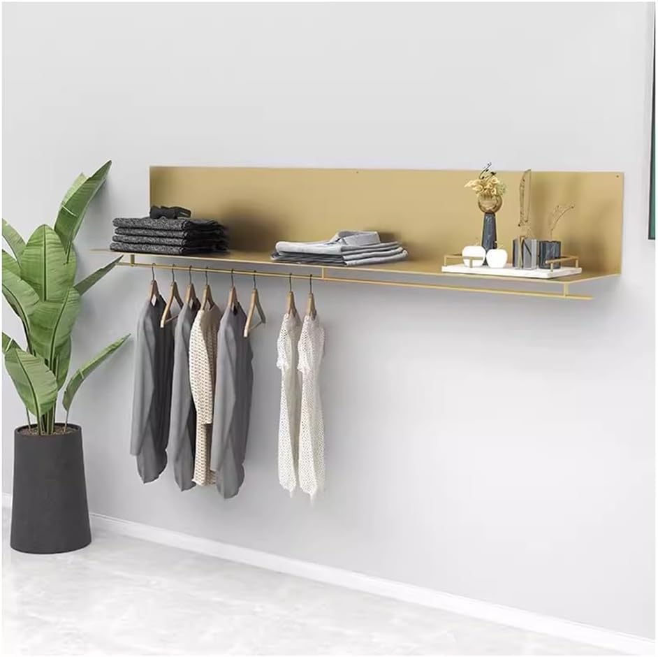 Industrial Pipe Clothing Rack with Shelves, Stainless Steel Clothing Display Rack, Heavy Duty Display Garment Rack, for Clothing Retail Store,Home (Gold 80x28x30cm)