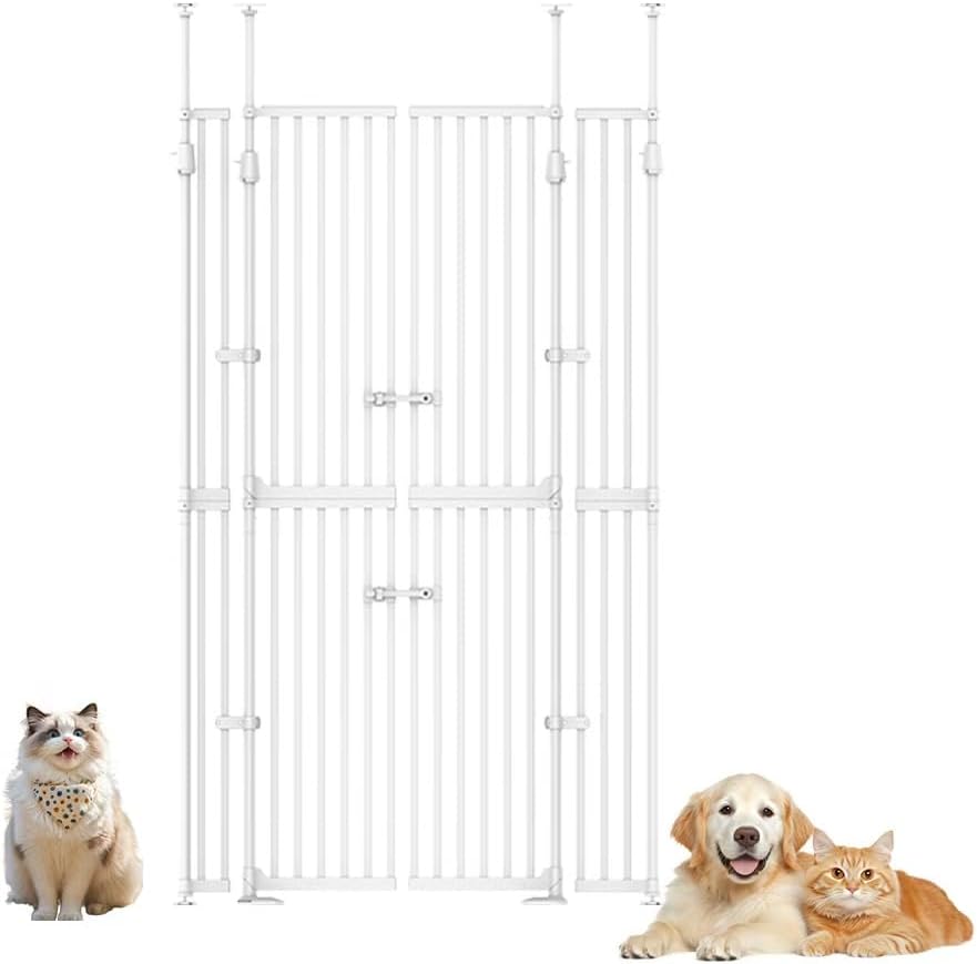YGP 74.8-90.5' Extra Tall Cat Gate,30.3–47.2' Wide Pressure Mounted Cat Gate for Doorway, 1.3' Narrow Bar Cat Dog Proof Pet Gate,Auto Close No Drilling for Indoor Stairs Window Wall.White