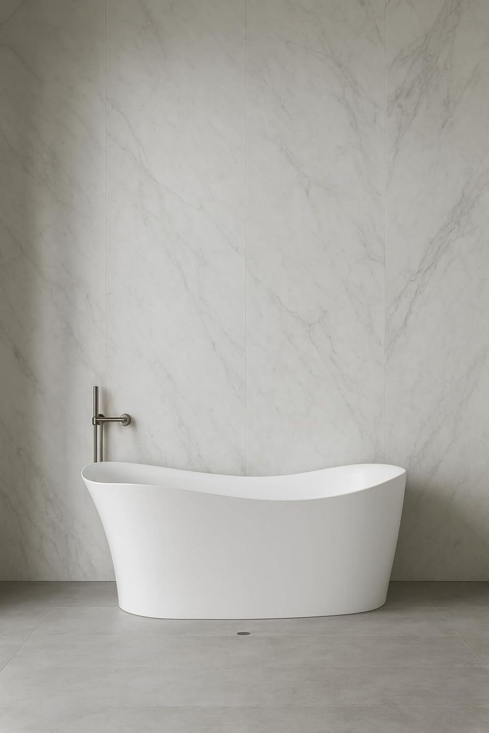 Carver Tubs - Serenity 67' - Acrylic Freestanding Soaking Bathtub - Chrome Drain and End Slotted Overflow Included - White Modern Slipper Acrylic Fiberglass Tub - 67'L x 30'W x 28.75'H