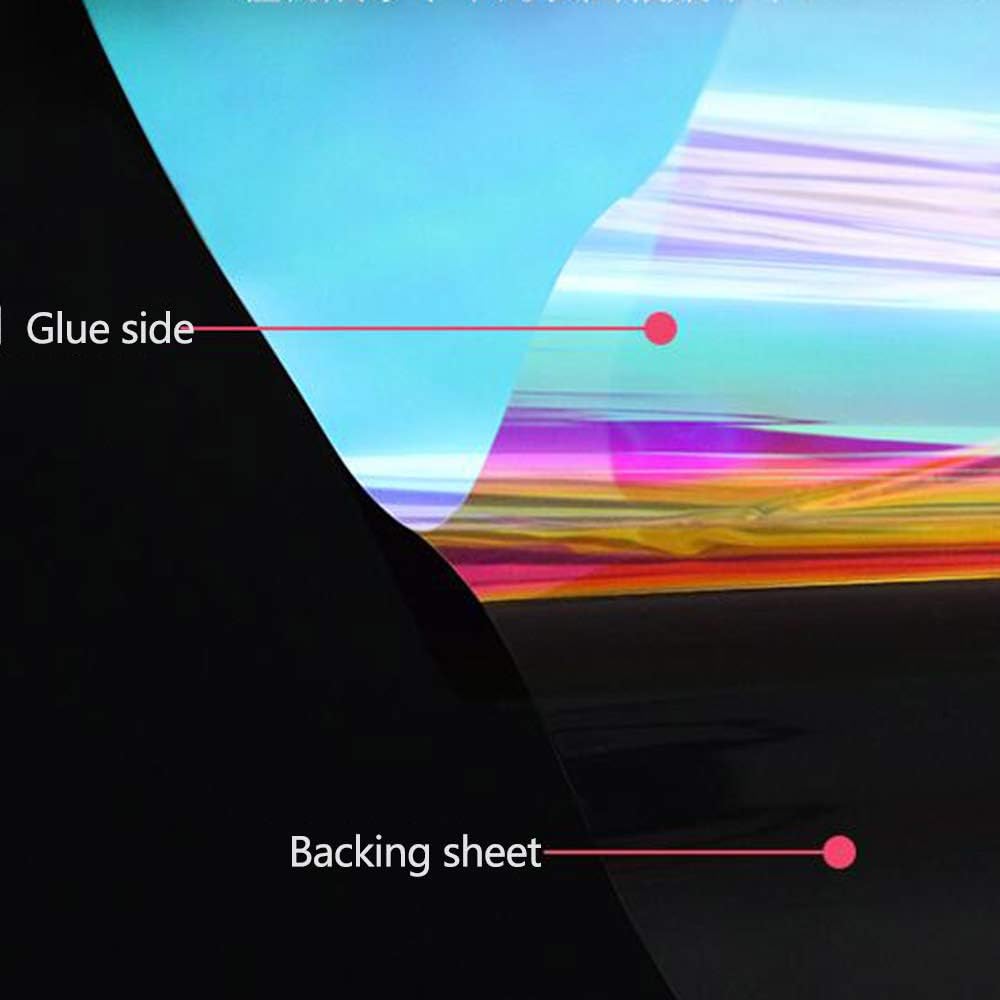 HOHOFILM Holographic Rainbow Color Window Film Self-Adhesive Iridescent Window Glass Tint Blaze Film Craft Vinyl for Christmas Home Building Decoration,54in98ft