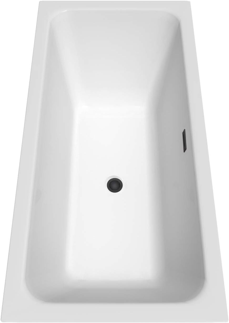 Galina 67 Inch Freestanding Bathtub in White with Matte Black Drain and Overflow Trim