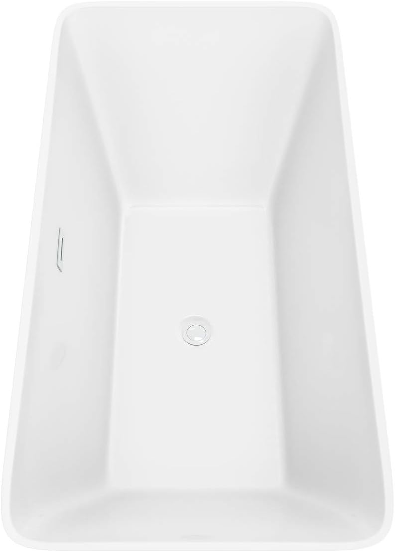 Tiffany 59 Inch Freestanding Bathtub in White with Shiny White Drain and Overflow Trim