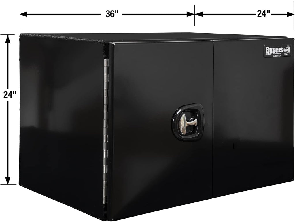Buyers Products 1705835 Underbody Tool Box With Barn Door, 24x24x36 Inch, Black Powder-Coated, Made in USA, .100 inch Smooth Aluminum, 3-Point Locking, Truck Storage Toolbox For Work Vehicles