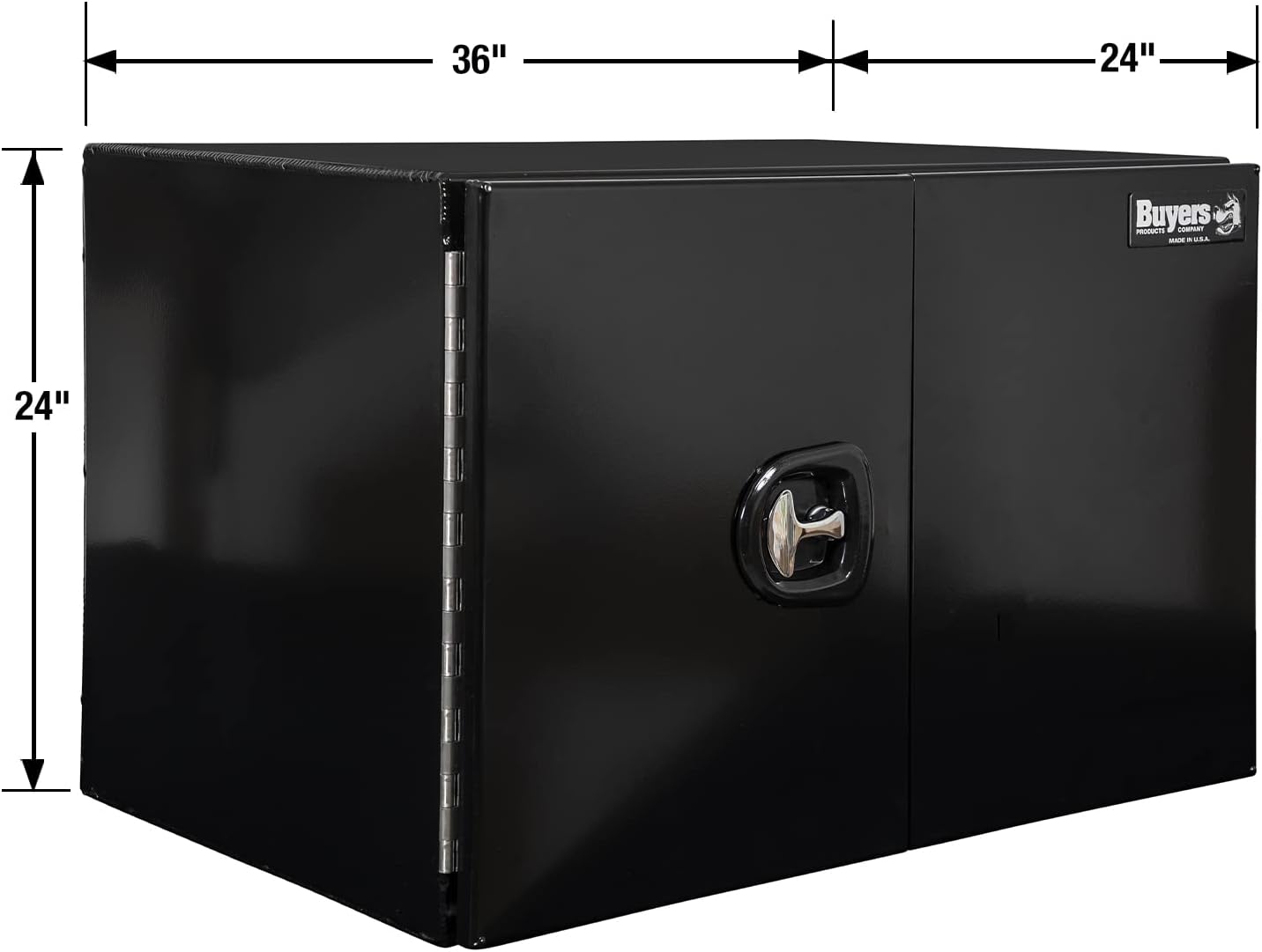 Buyers Products 1705835 Underbody Tool Box With Barn Door, 24x24x36 Inch, Black Powder-Coated, Made in USA, .100 inch Smooth Aluminum, 3-Point Locking, Truck Storage Toolbox For Work Vehicles