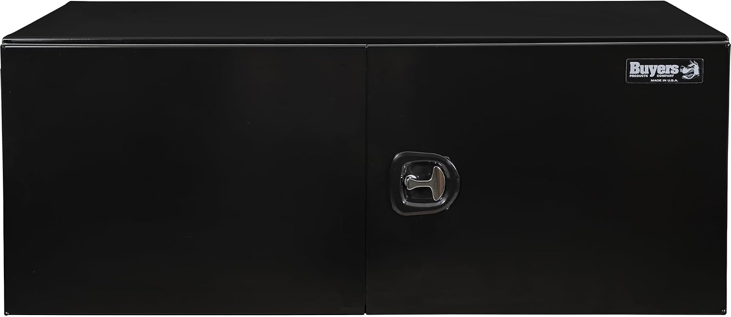 Buyers Products 1705845 Underbody Tool Box With Barn Door, 24x24x60 Inch, Black Powder-Coated, Made in USA, .100 inch Smooth Aluminum, 3-Point Locking, Truck Storage Toolbox For Work Vehicles