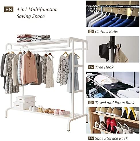 Mobile Garment Rack on Wheels, Heavy-Duty Double-Rail Clothes Rack with 2 Shelves, 150kg Capacity, Ideal for Bedroom & Hallway Storage Solutions, 150x50cm Metal Design