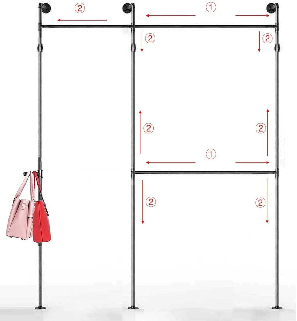 SERENITA Industrial Pipe Clothing Rack, Hanging Rod for Closet, Wall Mounted Multi Purpose (80' x 56', Black)