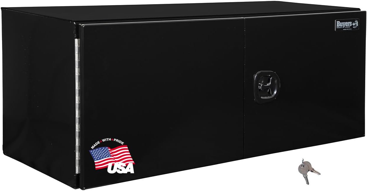Buyers Products 1705833 Underbody Tool Box With Barn Door, 24x24x30 Inch, Black Powder-Coated, Made in USA, .100 inch Smooth Aluminum, 3-Point Locking, Truck Storage Toolbox For Work Vehicles