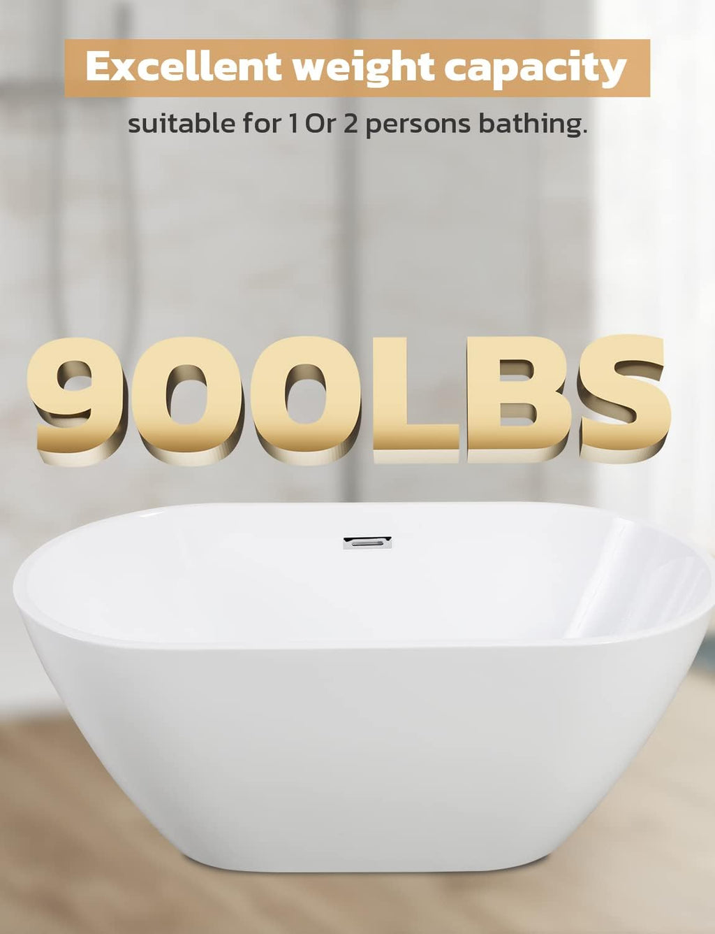 Zevemomo 63 inch Freestanding Bathtub, Acrylic Free Standing Soaking Bathroom Tub with Brushed Nickel-Finished Overflow and Anti-Clogging Drain, Easy Installation, White