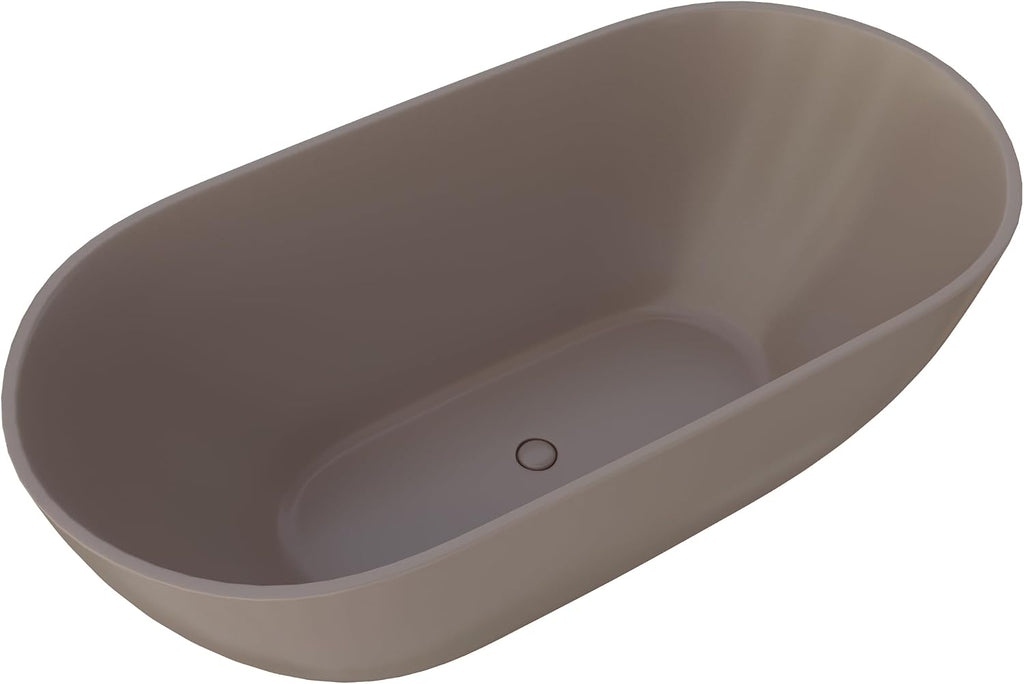 59' Premium Freestanding Stone Resin Bathtub, Oval Shape Solid Surface Grey-Coffee Soaking Tubs with Overflow and Pop-up Drain