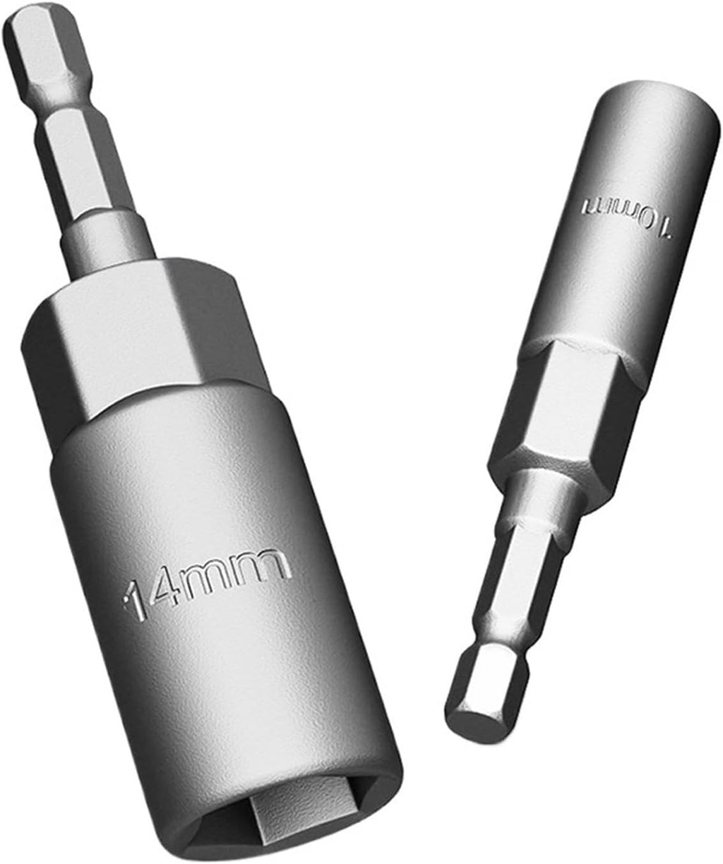 15Pcs 80mm Length Deepen Power Nut Driver Drill Bit Set 5.5-19MM Impact Socket Adapter for Tools 6.35MM Hex Shank
