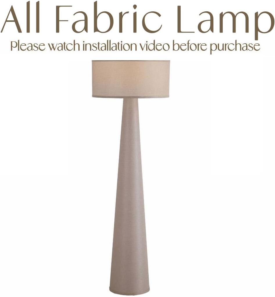 Floor Lamp - Branch and Wick – 59' Tall Standing Linen Lamp with Fabric Shade, LED Bulb Included – Elegant Corner Lamp for Living Room, Bedroom, Office - Taupe