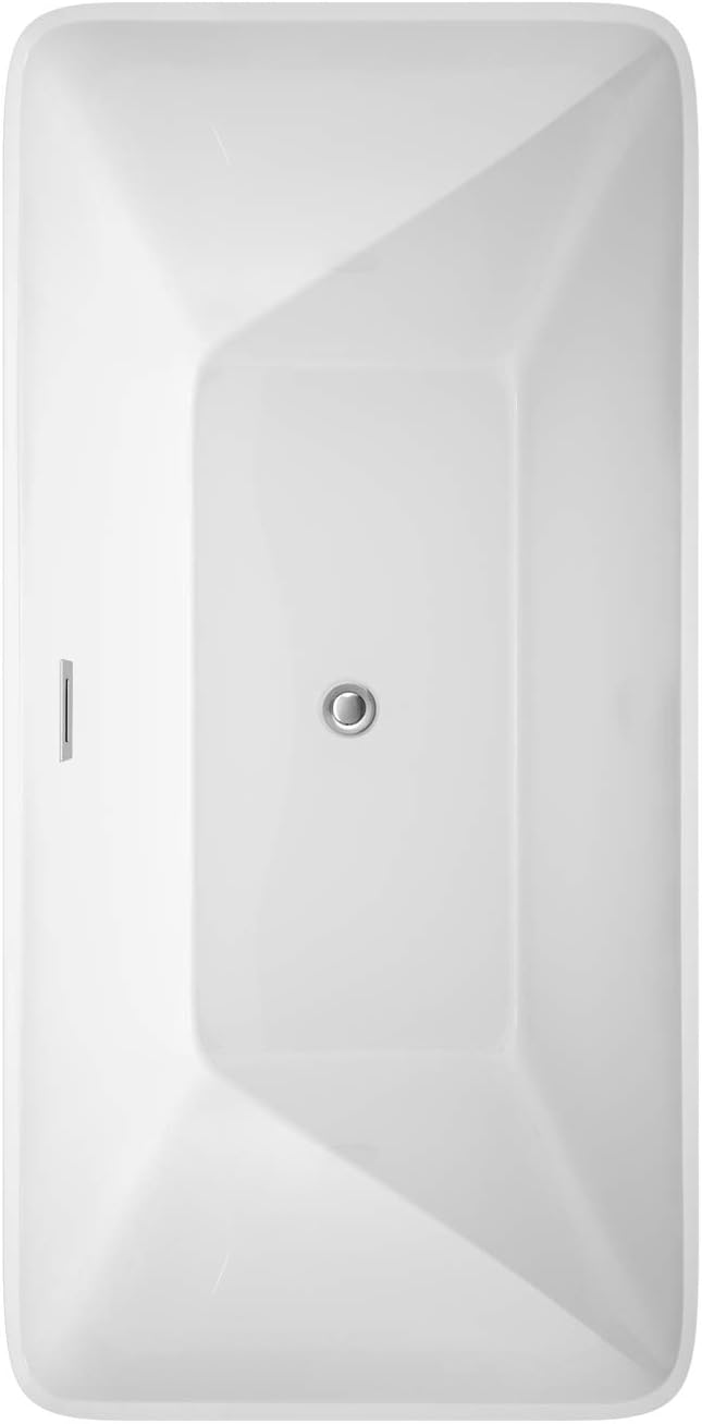 Wyndham Collection Tiffany 59 inch Freestanding Bathtub for Bathroom in White with Floor Mounted Faucet, Drain and Overflow Trim in Polished Chrome