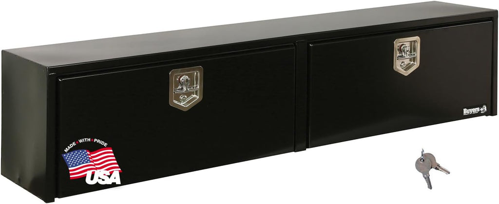 Buyers Products 1702940 Black Steel Topsider Truck Box With T-Handle Latch, 16 x 13 x 72 Inch, Truck Tool Box For Storage And Organization, Lockable Tool Chest For Work Trucks