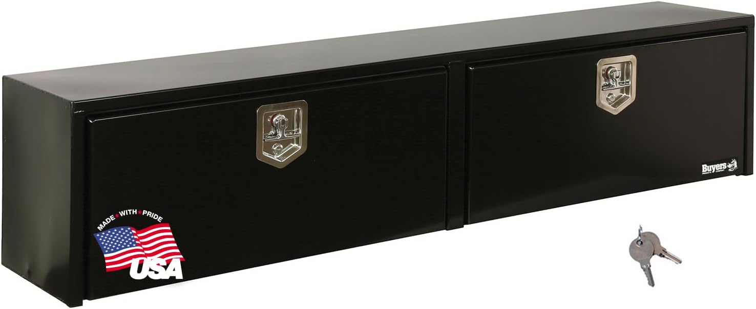 Buyers Products 1702940 Black Steel Topsider Truck Box With T-Handle Latch, 16 x 13 x 72 Inch, Truck Tool Box For Storage And Organization, Lockable Tool Chest For Work Trucks