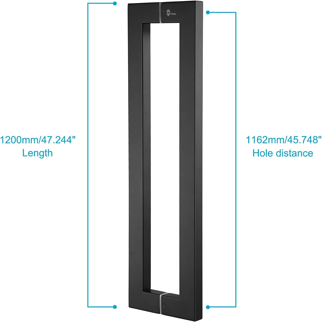 TOGU TG-6013 1200mm/48 inches Square/Rectangle Shape Stainless Steel Push Pull Door Handle for Solid Wood, Timber, Glass and Steel Doors, Full Matte Black Finish