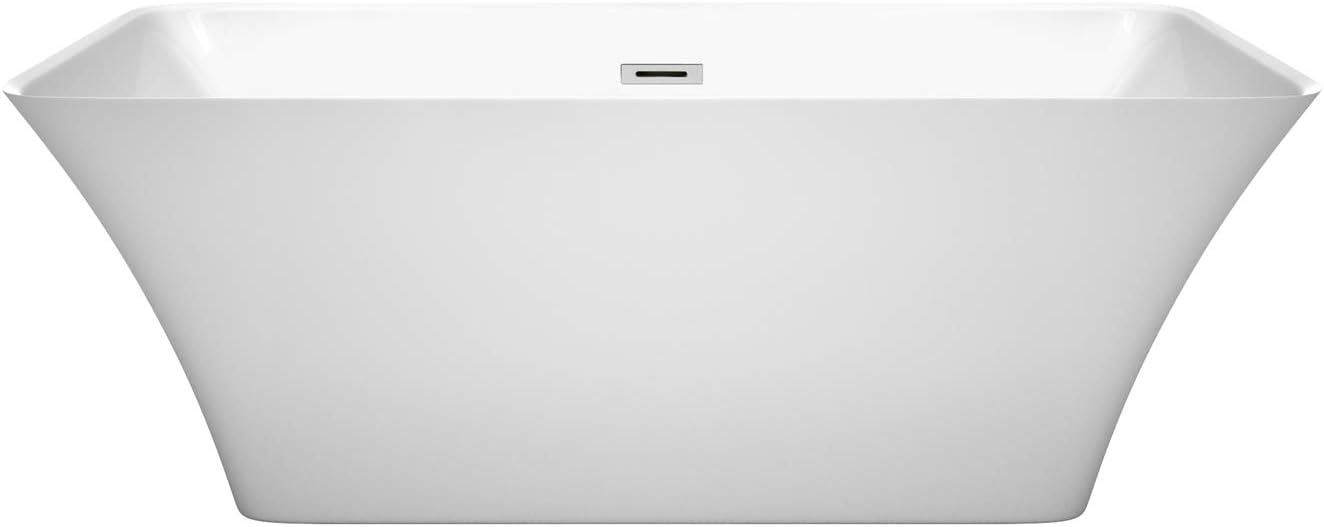 Wyndham Collection Tiffany 59 inch Freestanding Bathtub for Bathroom in White with Polished Chrome Drain and Overflow Trim
