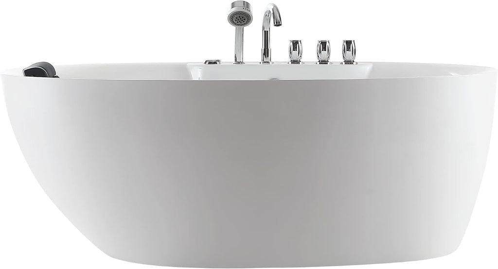 Empava 67' Freestanding Whirlpool Bathtub with Hydromassage Adjustable Water Jets Luxury Acrylic Massage SPA Soaking Bath Tub in White Single Ended