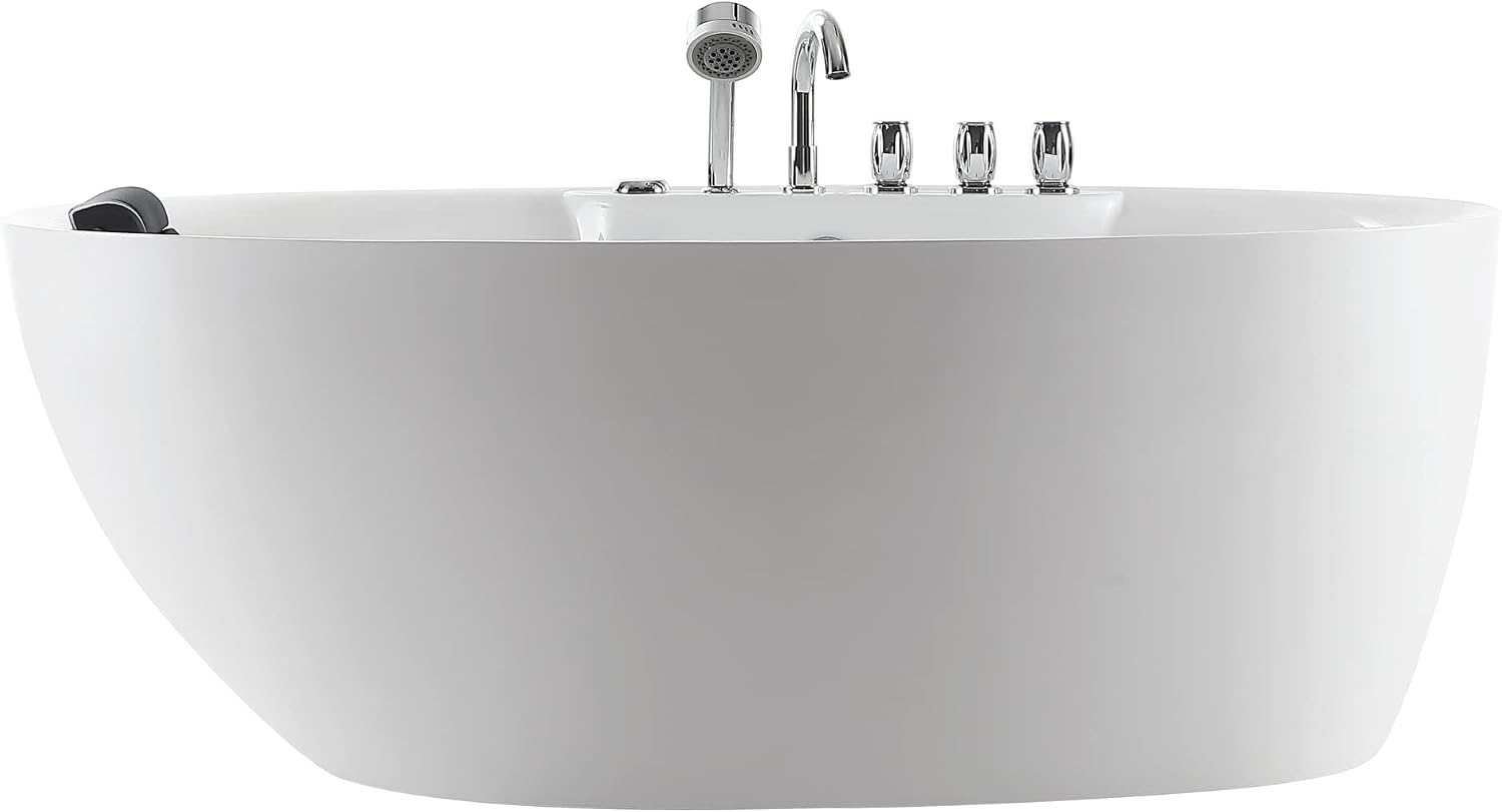 Empava 67' Freestanding Whirlpool Bathtub with Hydromassage Adjustable Water Jets Luxury Acrylic Massage SPA Soaking Bath Tub in White Single Ended