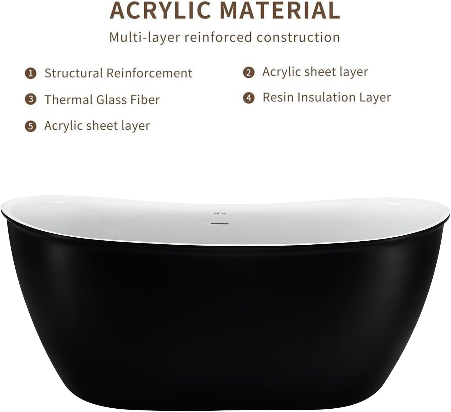 59' 100% Acrylic Freestanding Bathtub??Contemporary Soaking Tub??White Inside Black Outside