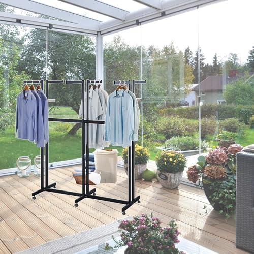 Heavy Duty Metal Garment Rack - Adjustable Way Retail Clothing Display with Shelves for Hanging Clothes (Black)