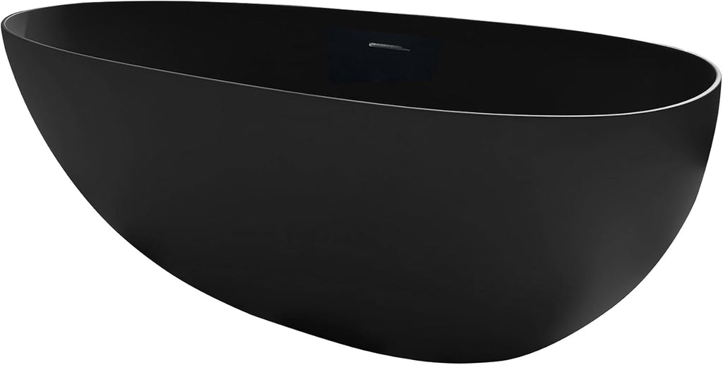 67' Freestanding Bathtub, Contemporary Soaking Bathtub, Easy to Install, Solid Surface Soaking Tub with Overflow and Pop-up Drain, Matte Black 302MB1700