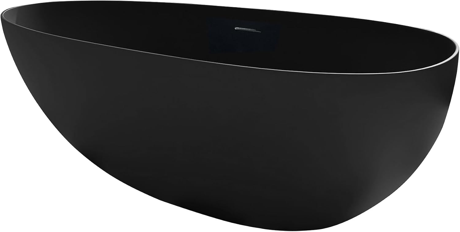 67' Freestanding Bathtub, Contemporary Soaking Bathtub, Easy to Install, Solid Surface Soaking Tub with Overflow and Pop-up Drain, Matte Black 302MB1700