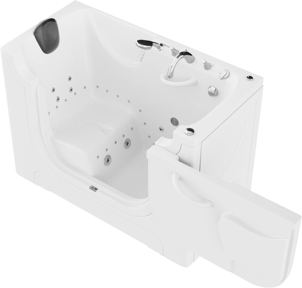 ANZZI Walk In Tub 30 x 60 In Wheelchair Accessible Walk-In Whirlpool and Air Bathtub Left Drain 36 Jets Powered Fast Drain Quick Fill Heater ADA Compliant Gelcoat White 110V | AMZ3060WCARWD