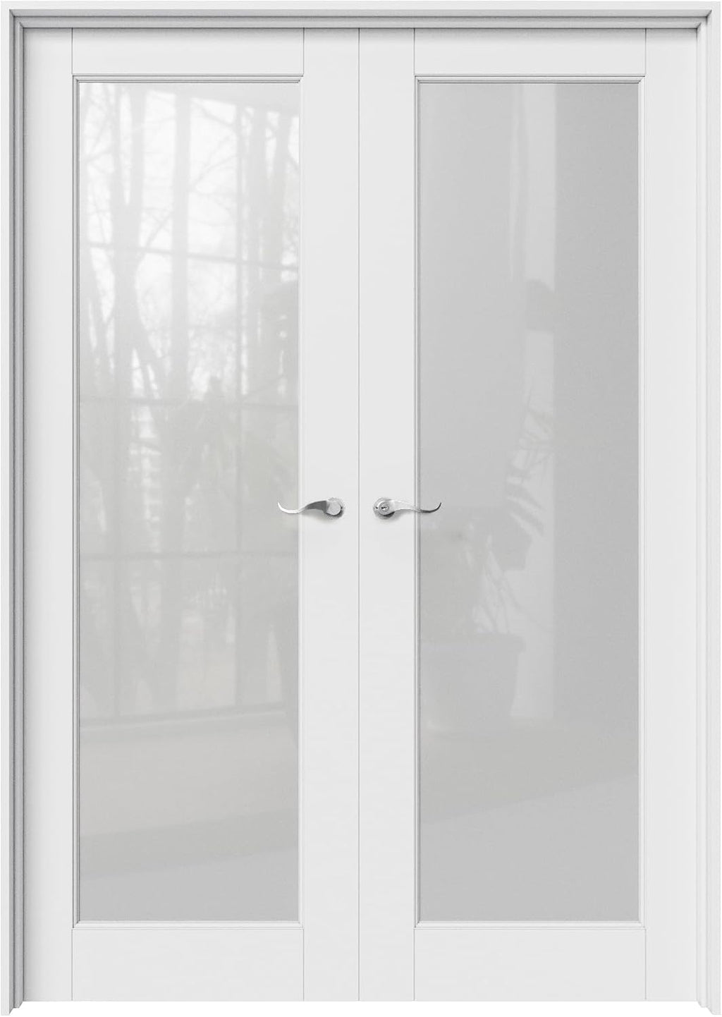 36' x 80' French Doors Interior (Double 18' x 80' Glass Frosted Glass Door with Silver Hinge Prehung Jamb Kit), Pre-Finished & Paintable, Prebuilt Home Door Panels & Assembly Required Jamb