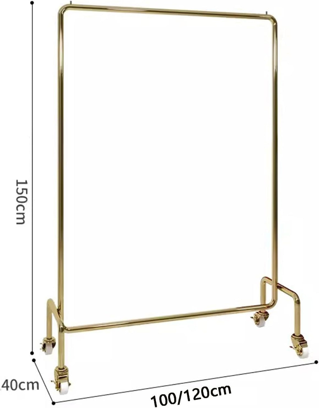 Heavy Duty Coat Rack, Garment rack Gold Stainless Steel Clothes Rail On Wheels, Commercial Clothing Rack For Hanging Clothes, Portable Single Rod Coat Rack For Bedrooms And Boutiques ( 100X40X150CM)