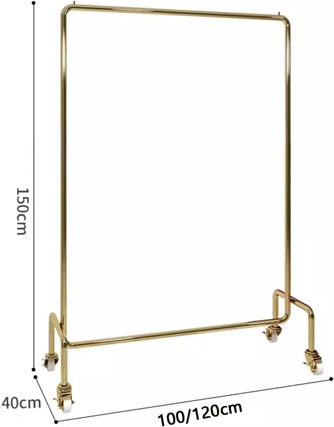 Heavy duty Garment rack Gold Stainless Steel Clothes Rail On Wheels, Commercial Clothing Rack For Hanging Clothes, Portable Single Rod Coat Rack For Bedrooms And Boutiques, Retail Display Rack ( 100X