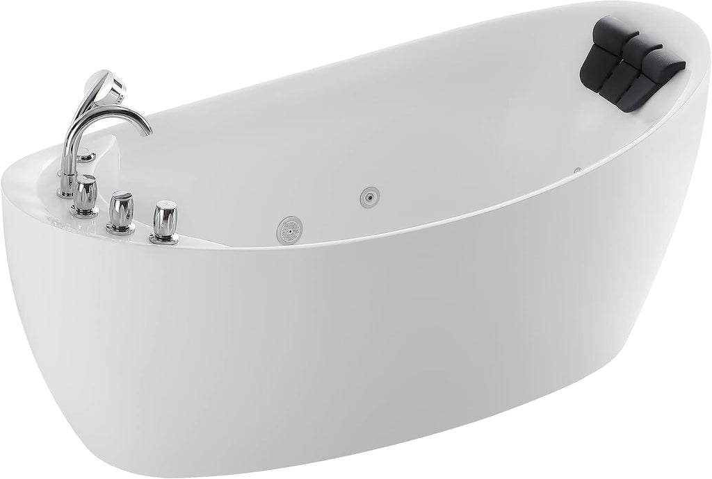 Empava 67' Freestanding Whirlpool Bathtub Oval with 7 Hydromassage Water Jets Luxury Acrylic Massage SPA Soaking Bath Tub in White Single Ended