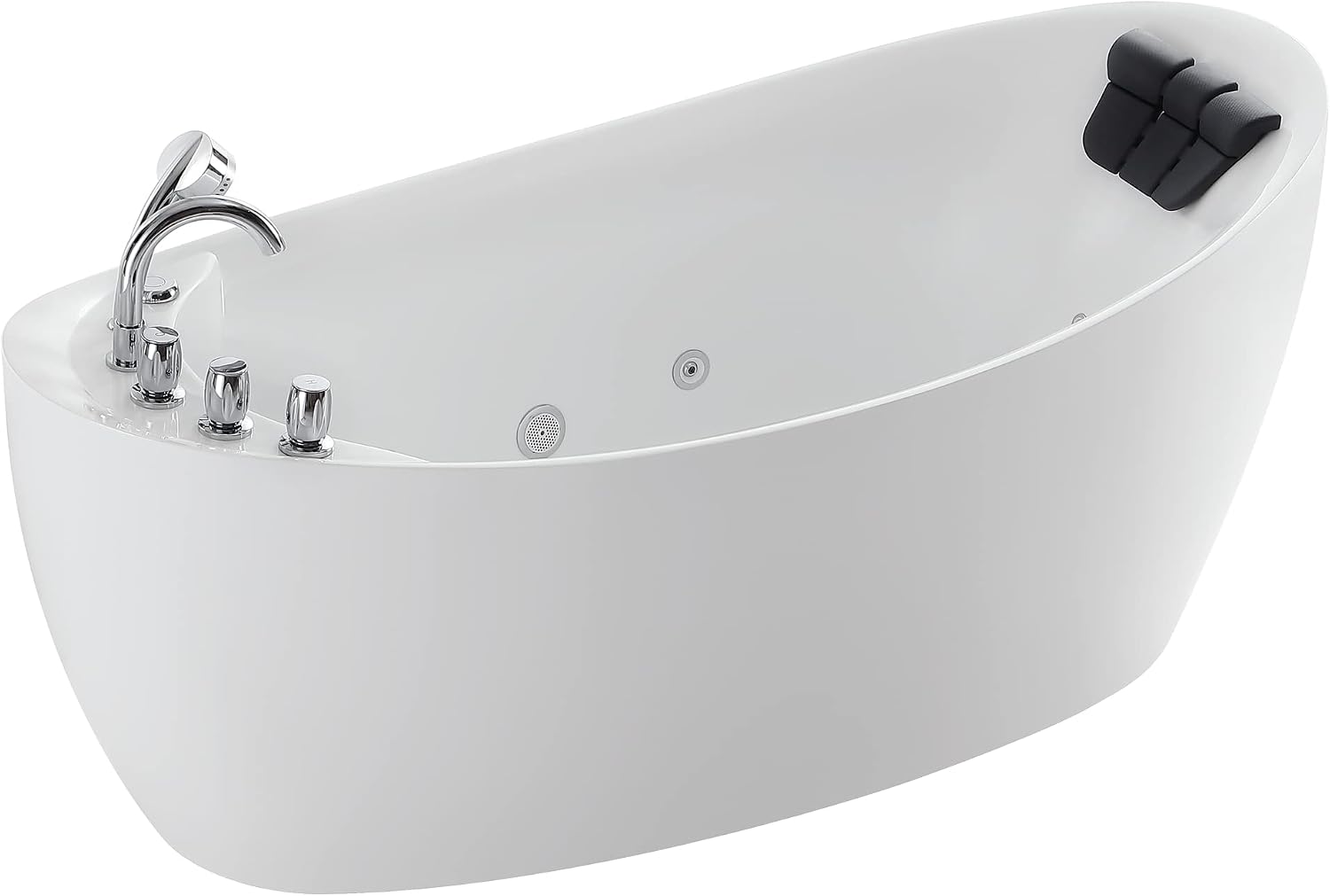 Empava 67' Freestanding Whirlpool Bathtub Oval with 7 Hydromassage Water Jets Luxury Acrylic Massage SPA Soaking Bath Tub in White Single Ended