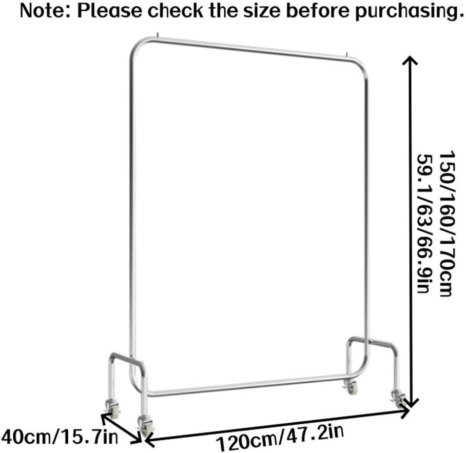 Metal Garment Rack with Wheels, Rolling Heavy Duty Clothes Rack, Floor-Standing Silver Retail Display, Commercial Retail Clothing Rack for Clothing Store and Boutique(160cm/63in)