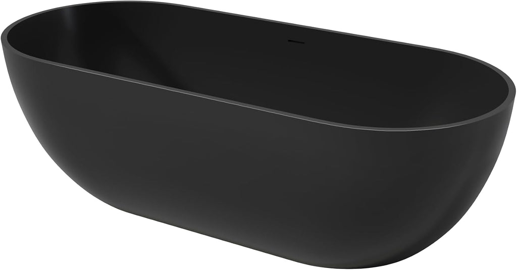 69' Premium Freestanding Bathtub,Resin Stone Solid Surface Soaking Tub with Overflow and Pop-up Drain, Matte Black