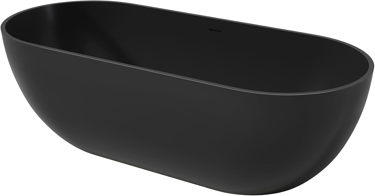 69' Premium Freestanding Bathtub,Resin Stone Solid Surface Soaking Tub with Overflow and Pop-up Drain, Matte Black
