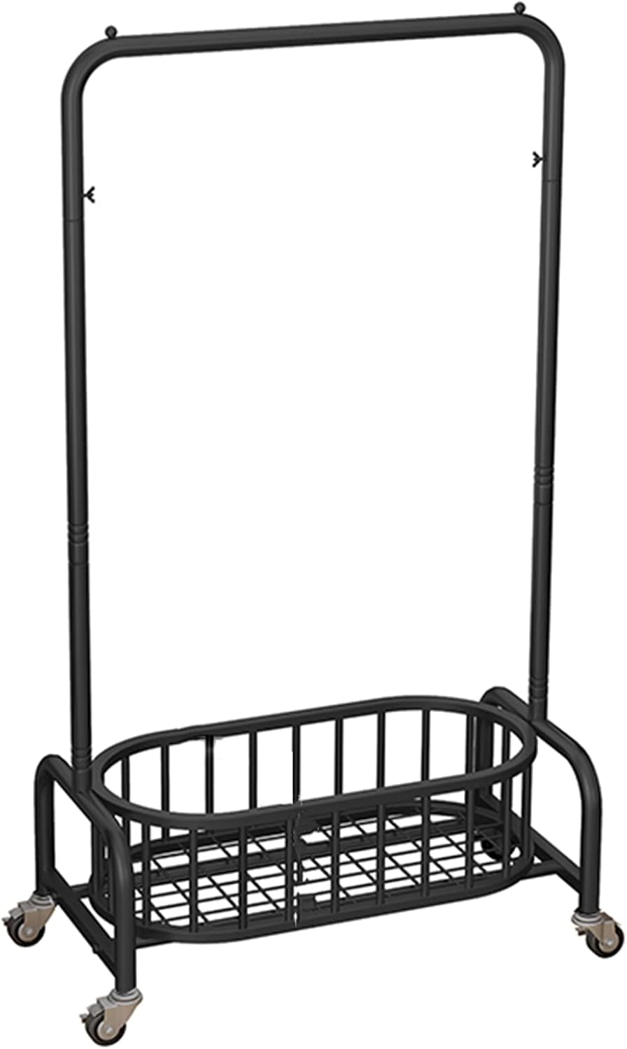 Ribbon Rack Craft Room Garment Rack Heavy Duty Clothing Rack with Lockable Wheels Gold Metal Clothes Hanging Rail with Detachable Storage Basket Co,Black-60X35X162CM