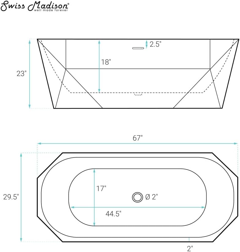 Swiss Madison Brusque 67' Diamond Shaped Soaking Freestanding Bathtub in Glossy White, Drain Included