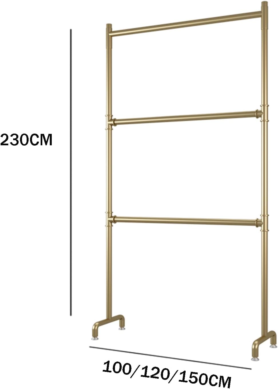 Clothes Stand, Metal Garment Rack with 3 Clothes Hanging Rail, Heavy Duty Stand Storage Shelf, for Coats, Bags, Sweaters, Shirts, for Clothing Retail Store(Size:100 * 40 * 230CM,Color:Gold)