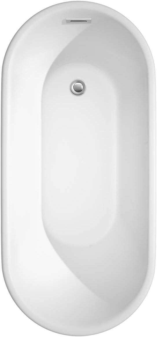 Ursula 59 Inch Freestanding Bathtub in White with Polished Chrome Trim and Floor Mounted Faucet in Brushed Gold