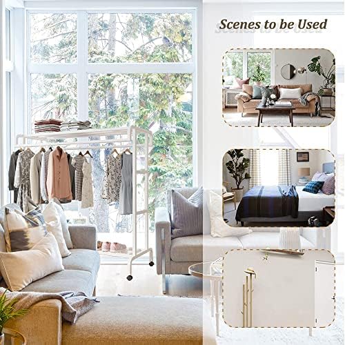Mobile Clothes Rack on Wheels - Double-Rail Garment Rack with 2 Shelves, Heavy-Duty 150kg Load Capacity, Perfect for Bedroom & Hallway Storage Solutions, 150x50x1 cm