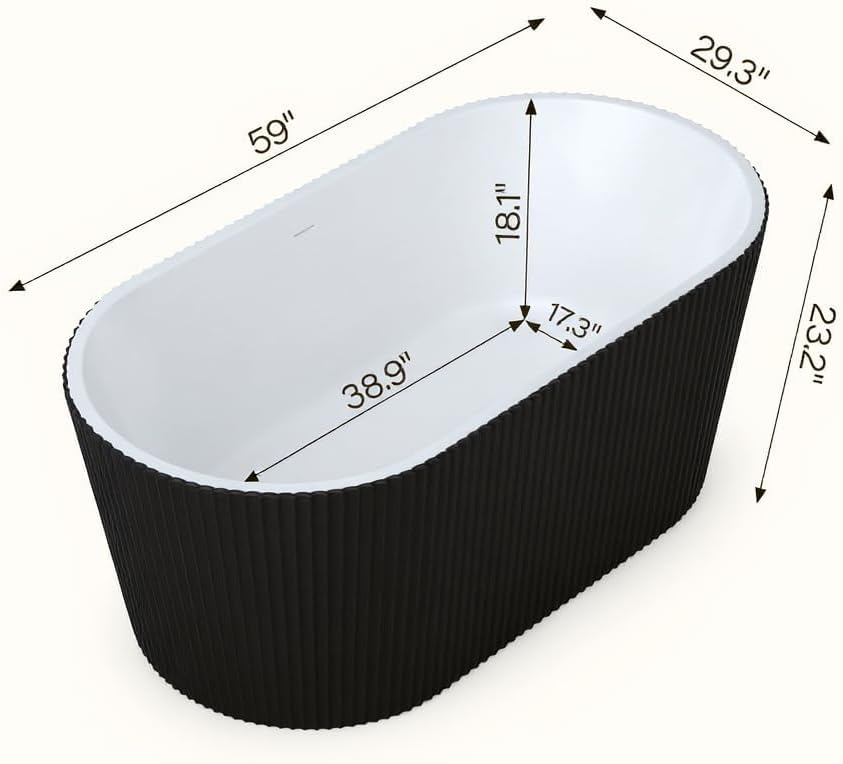 Freestanding Bathtub 59-inch,Acrylic Soaking Tub with Overflow Drain, CUPC Certified Thickened Design Glossy Black for Modern Bathroom