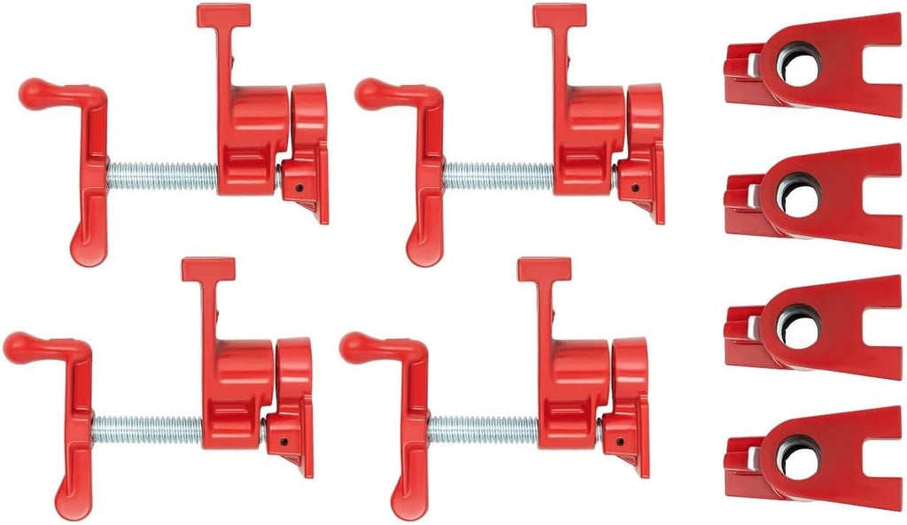 4 Pack 3/4' Wood Gluing Pipe Clamp Set Heavy Duty PRO Cast Iron Quick Release Bar Clamps Kit with Wide Base for Woodworking