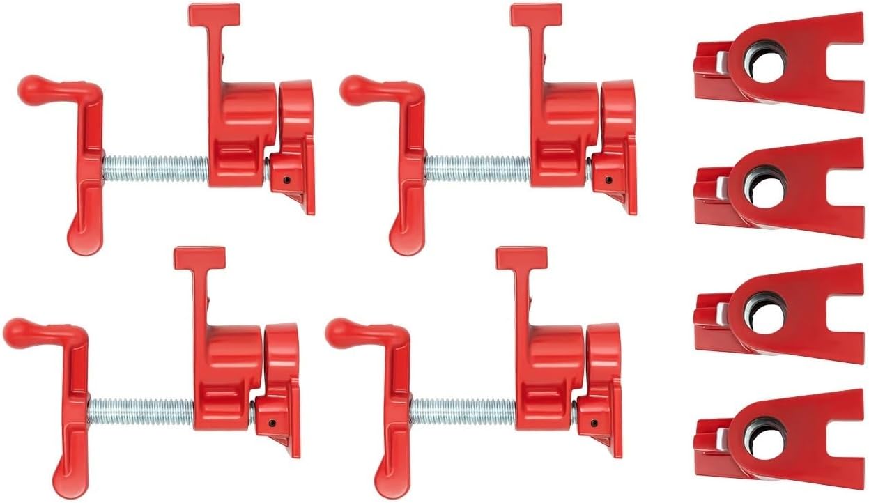 4 Pack 3/4' Wood Gluing Pipe Clamp Set Heavy Duty PRO Cast Iron Quick Release Bar Clamps Kit with Wide Base for Woodworking