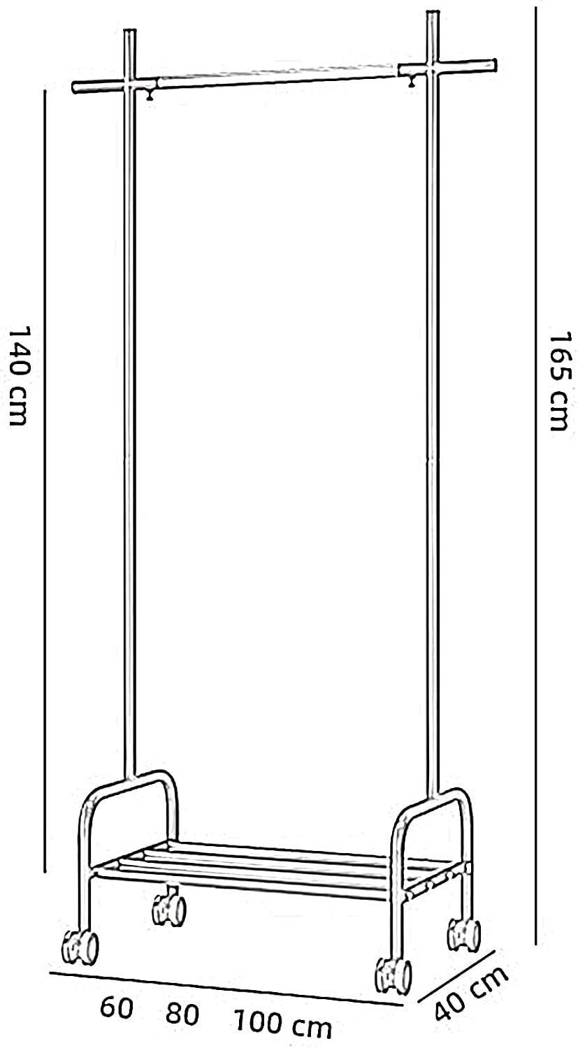 Garment Rack Metal Clothing Rack On Wheels, Portable Garment Rack for Hanging Clothes, Space Saving Coat Rack with Shelves for Bedroom and Office, Black(Size:60X40X165CM)