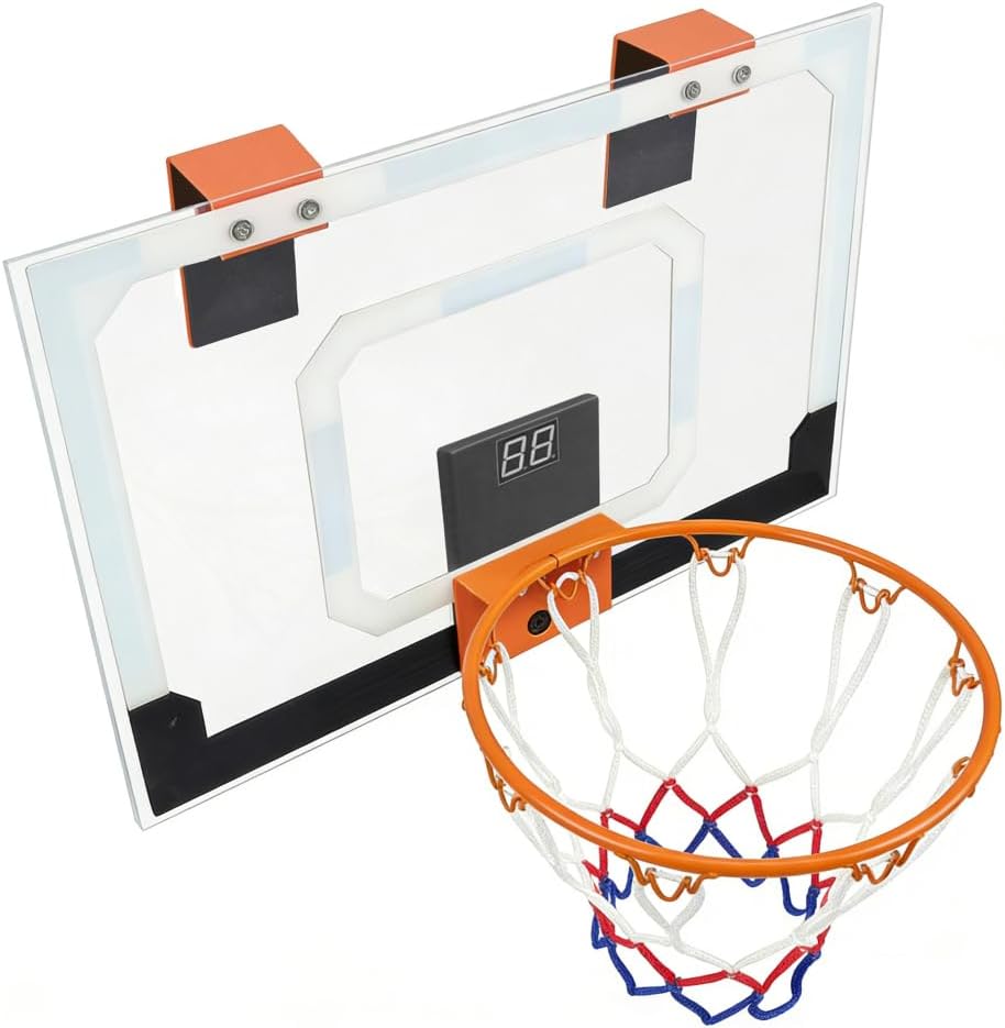Compact Indoor Basketball Hoop for Home Office or Apartment Use – Over-the-Door Mount Design with Score Counter and Durable Steel Rim