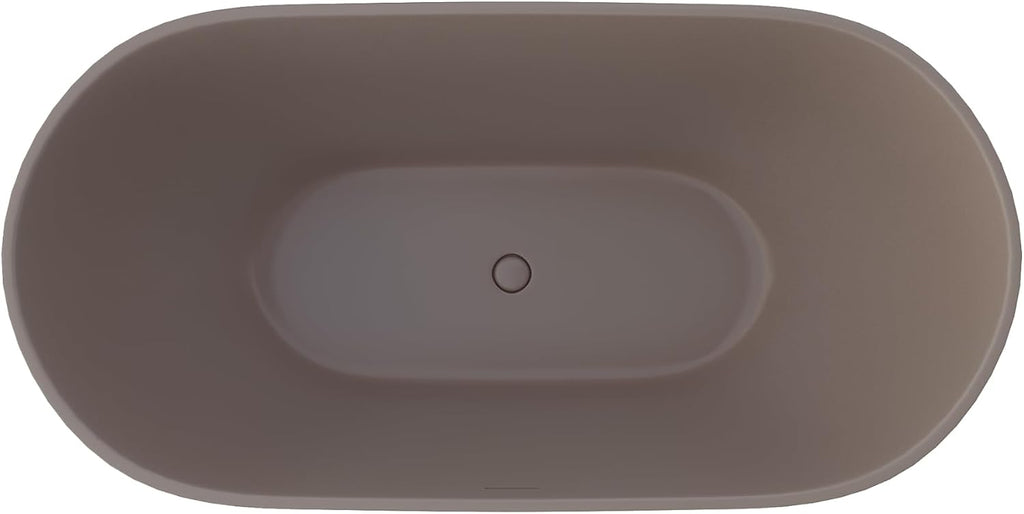 59' Premium Freestanding Stone Resin Bathtub, Oval Shape Solid Surface Grey-Coffee Soaking Tubs with Overflow and Pop-up Drain